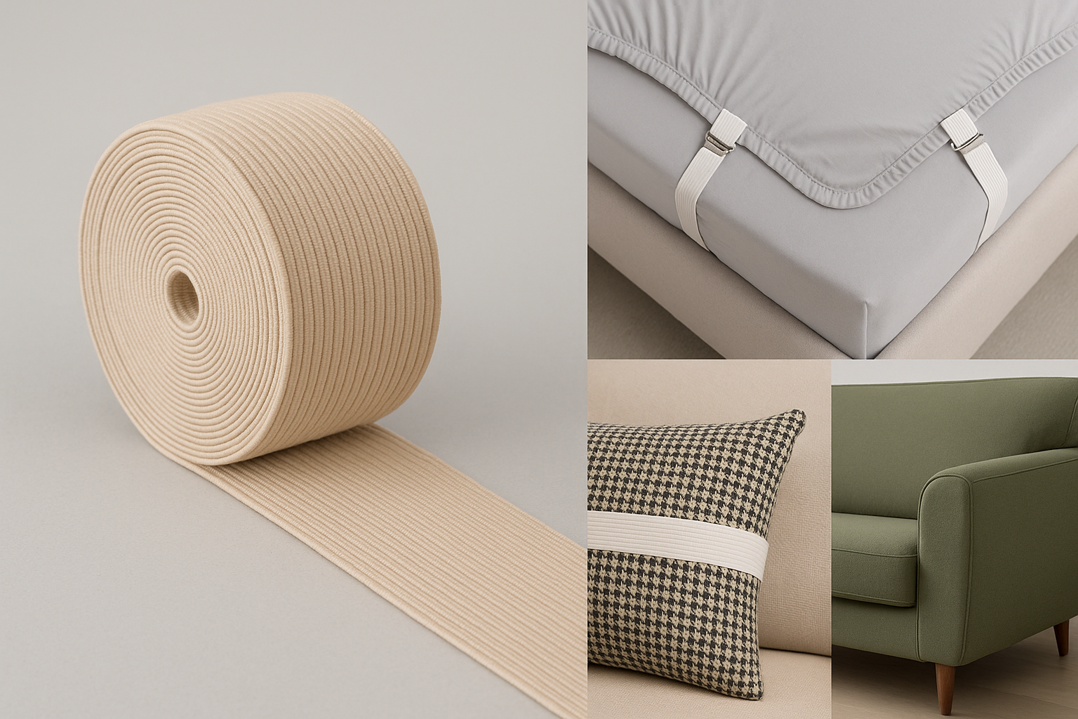 Decorative elastic tape used in home furnishing and drapery applications
